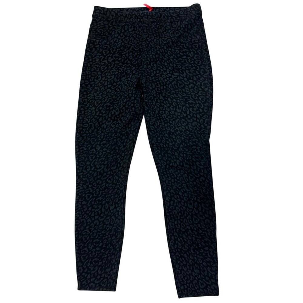 Spanx Women's Jean-ish Ankle Compression Leggings Blue Black Leopard Print Large